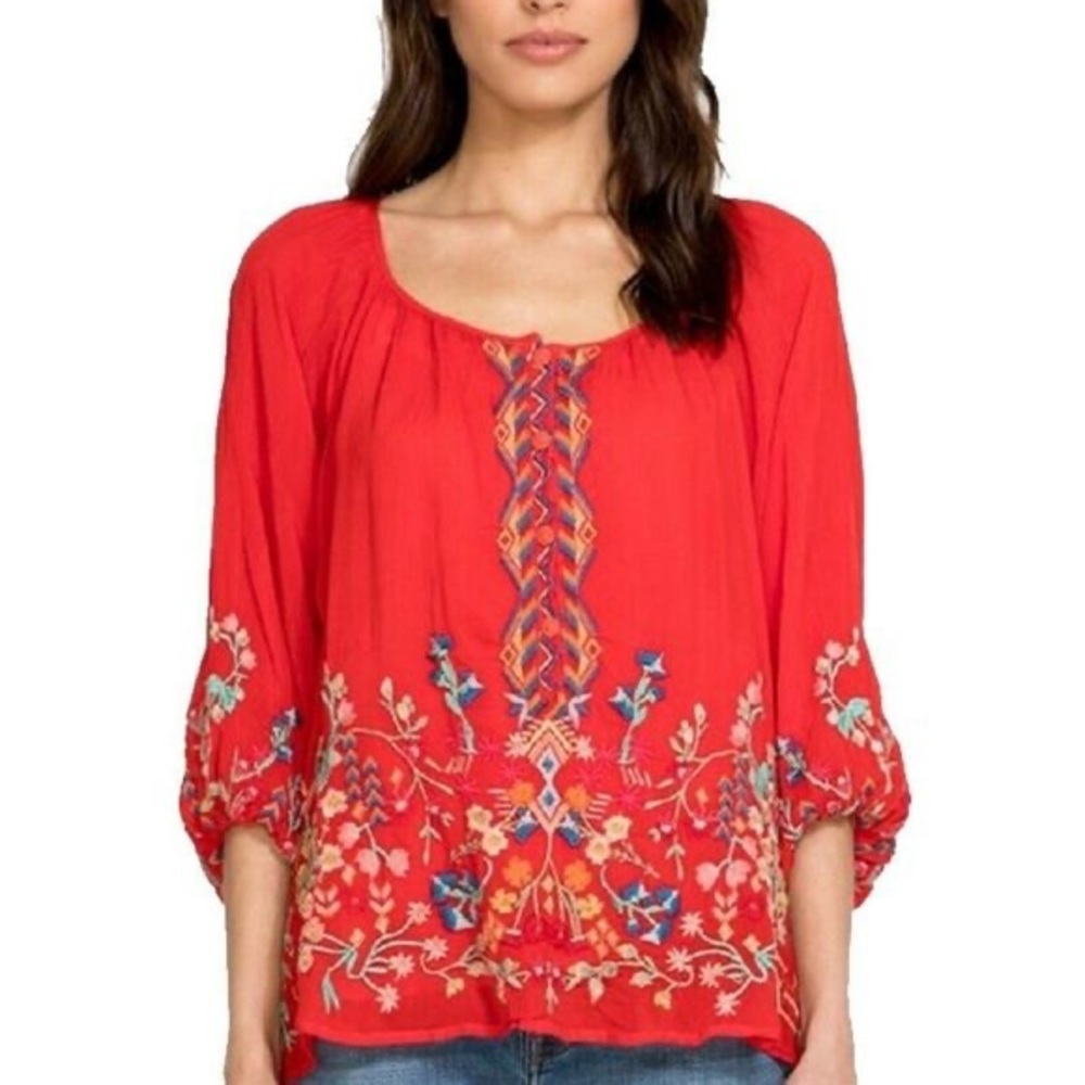 JOHNNY WAS Red Sarah Blouse Size L